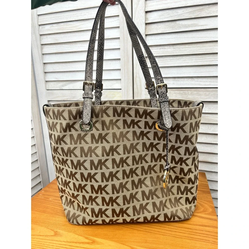 Michael Kors Tote Bag Large Brown Women Logo Print Shoulder Handbag